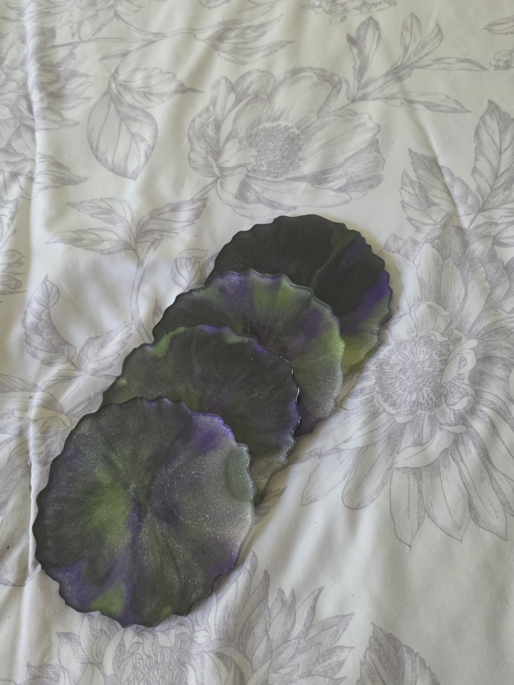 Iridescent Black & Green Resin Coaster Set - 4-Pack